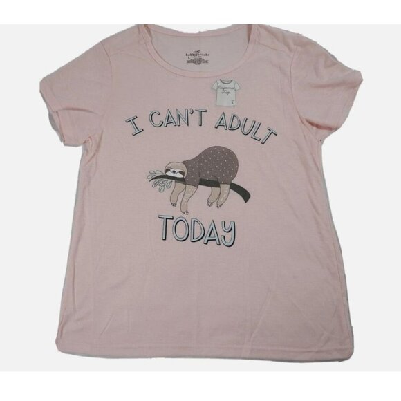 Bobbie Brooks Womens XL Pink Pajama Top With "I Cant Adult Today" Sloth Design - Picture 1 of 1
